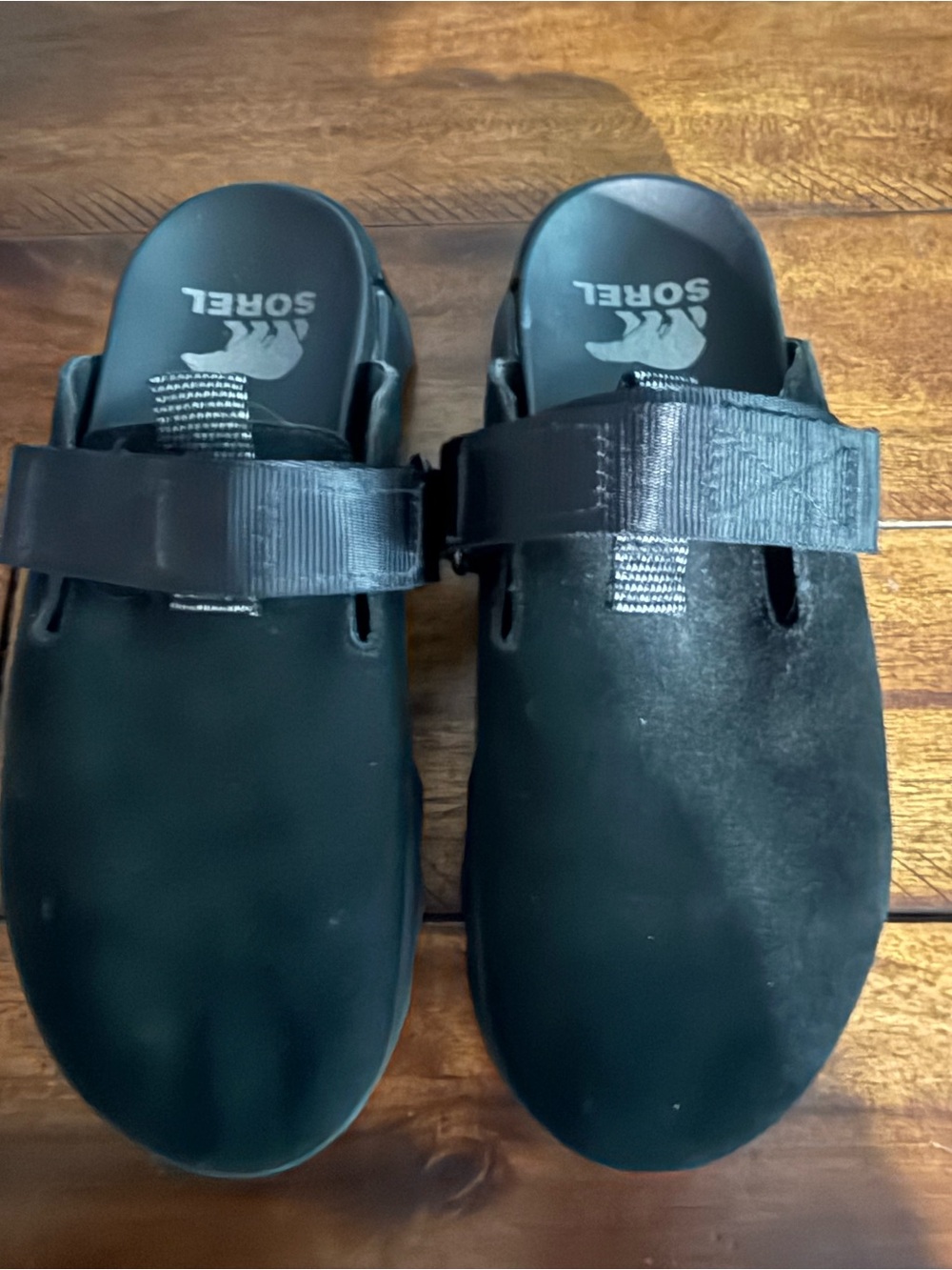 Sorel Black Slide Clogs with Adjustable Strap